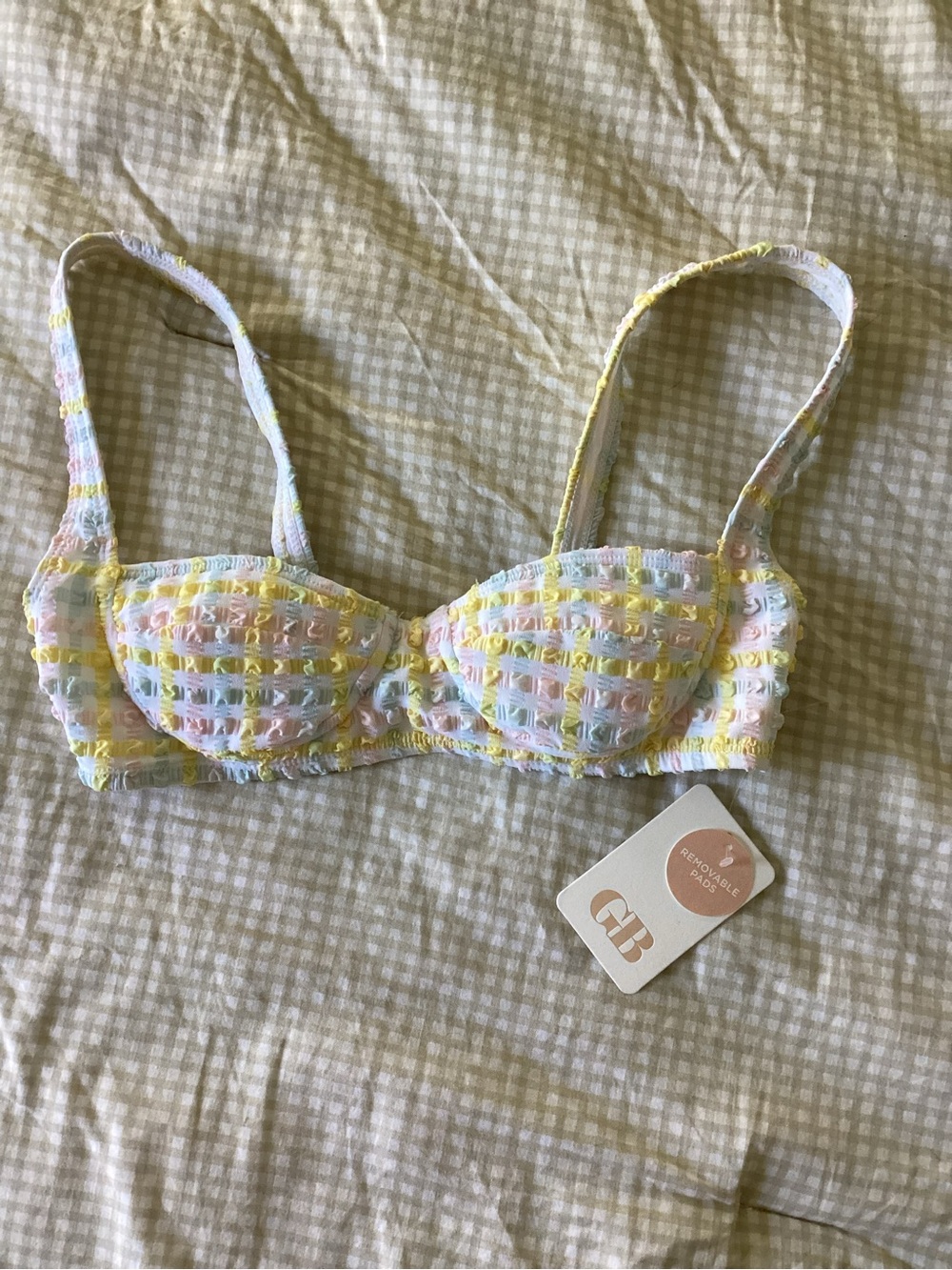 Gianni Bini Pastel Striped Seersucker bathing suitsBra - Yellow, Pink, Blue, Cre - Picture 3 of 5